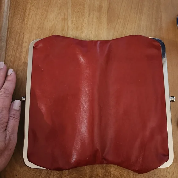 HOBO LAUREN COLLECTION Red Leather Clutch with Silver Frame - Picture 2 of 6